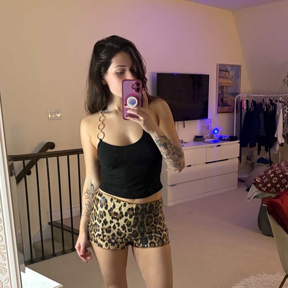 Missguided | Leopard Print Sequin Shorts | Size S